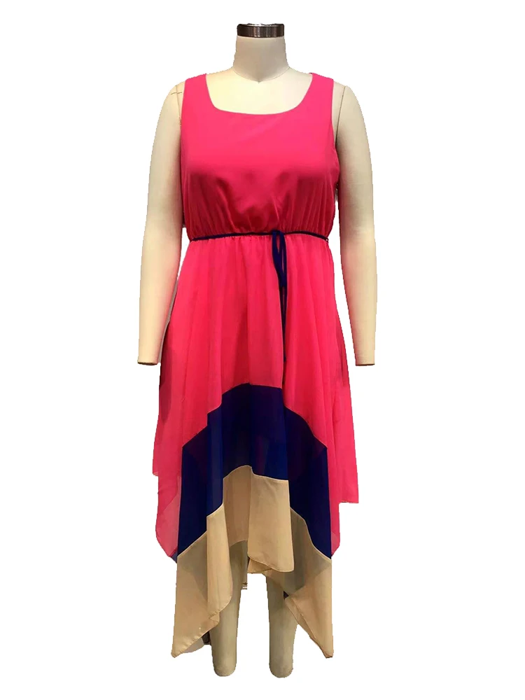 Vestido Midi de verano sin mangas para mujer, a la moda Sexy ropa de calle, color rosa, talla grande 5xl, venta al por mayor