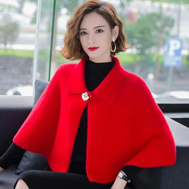 Autumn Winter New Temperament Solid Loose All-match Shawl Loose Elegant Ponchos Cardigan Elegant Fashion Women Clothing