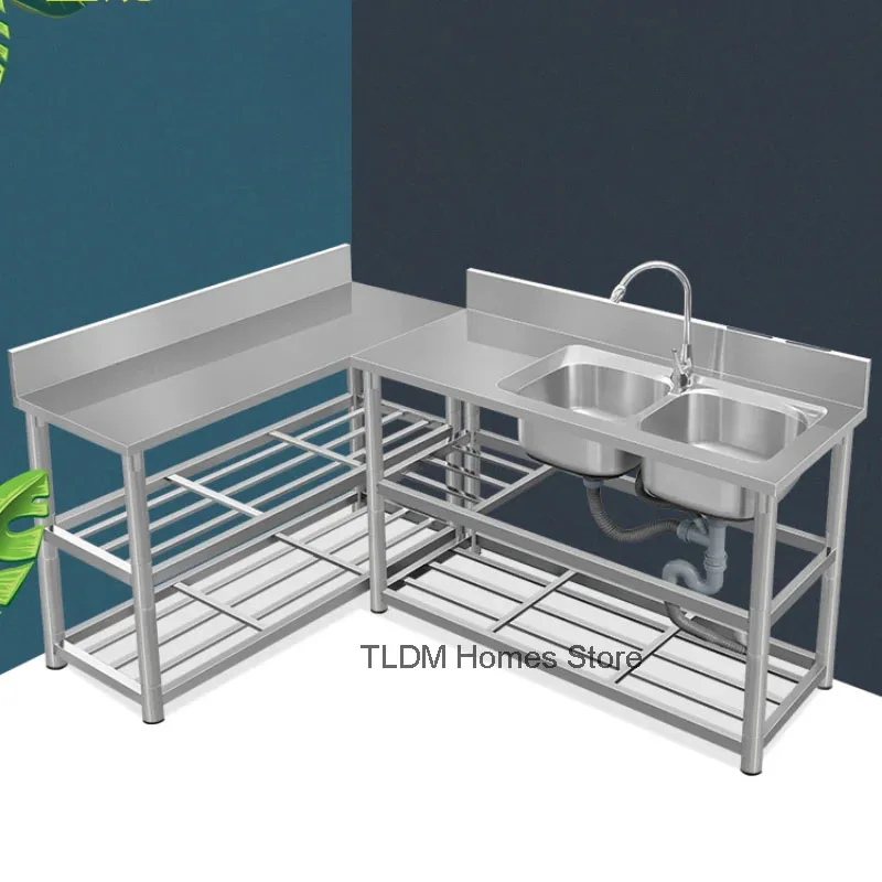 Pias de cozinha comerciais modernas com suporte luz luxo aço inoxidável lavar louça pia bancada armário integrado