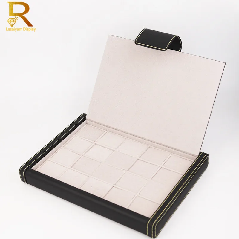 Black PU Jewelry Ring Travel Box Ring Storage Case Stud Cufflink Organizer Box Stud Diamond Ring Showcase