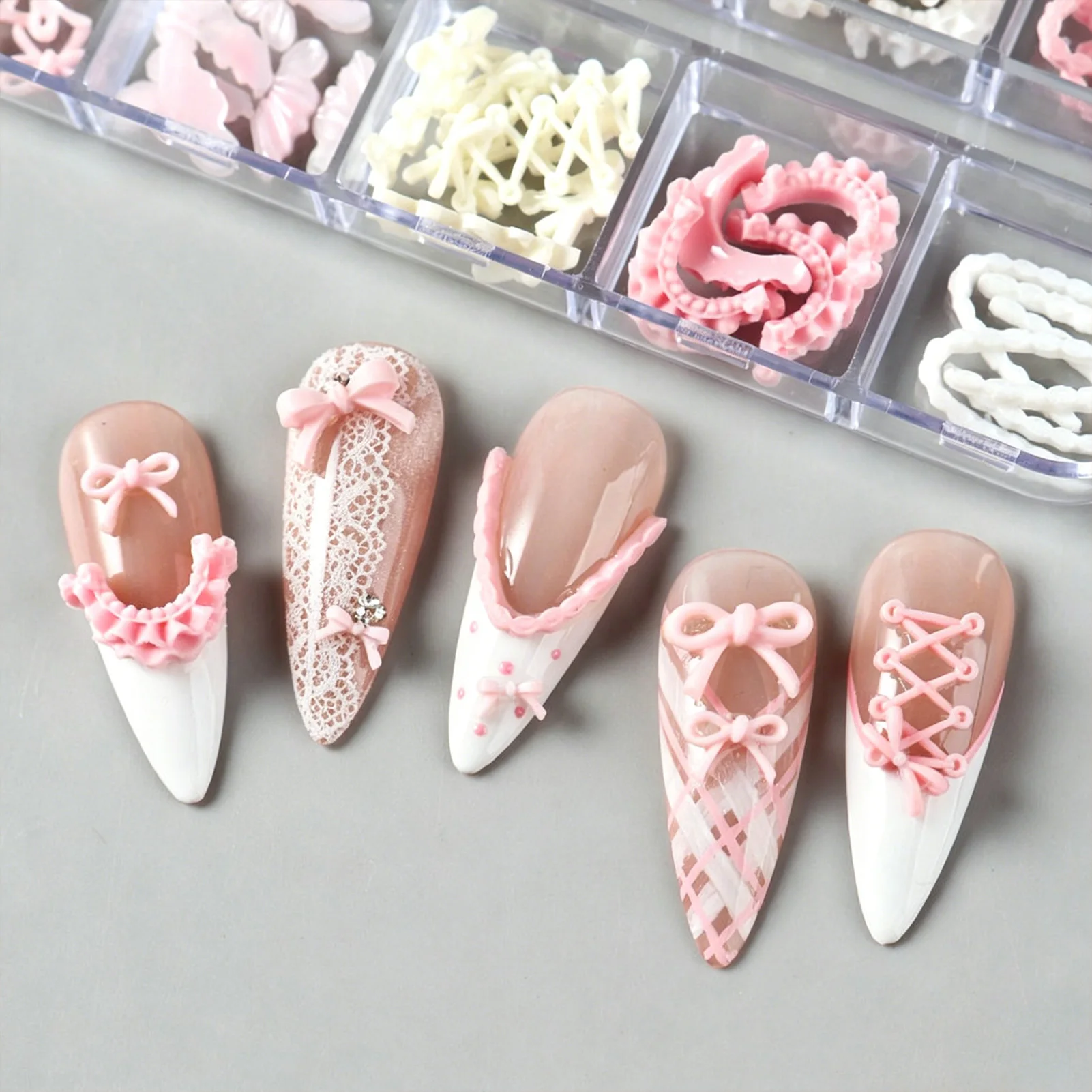 Pink Ballet Style Bows Skirt Edge Nail Art Decor
