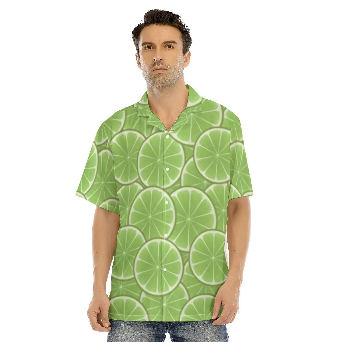 

New Men Casual Shirt Fruit Printed Lime Hawaiian Green Tops Streetwear Summer Shirts Short Sleeve Button Up Loose Plus Size