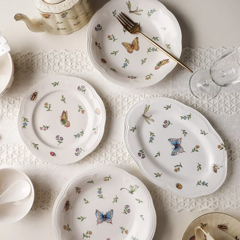 Ceramic Dinner Plate Butterfly Bee Porcelain Dinnerware Set Plate Phnom Penh Soup Bowl Cup Dish Saucer Plate Tableware Set