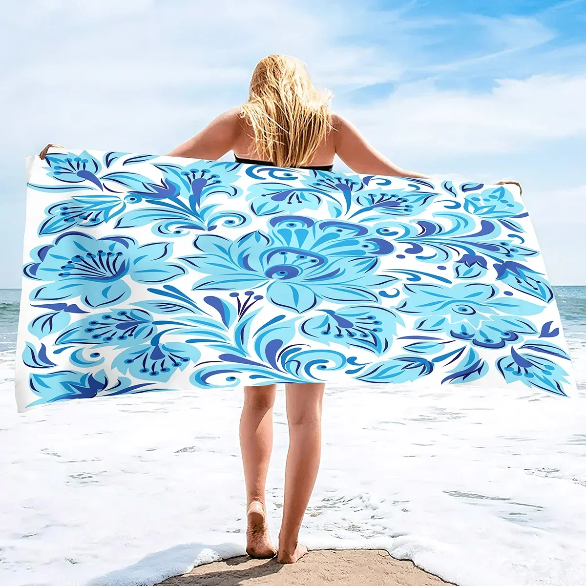 Microfiber Watercolor Flower Beach Towel,Sand Proof Quick Dry Beautiful Floral Flower Print Towel,Sand Free Beach Pool Blanket
