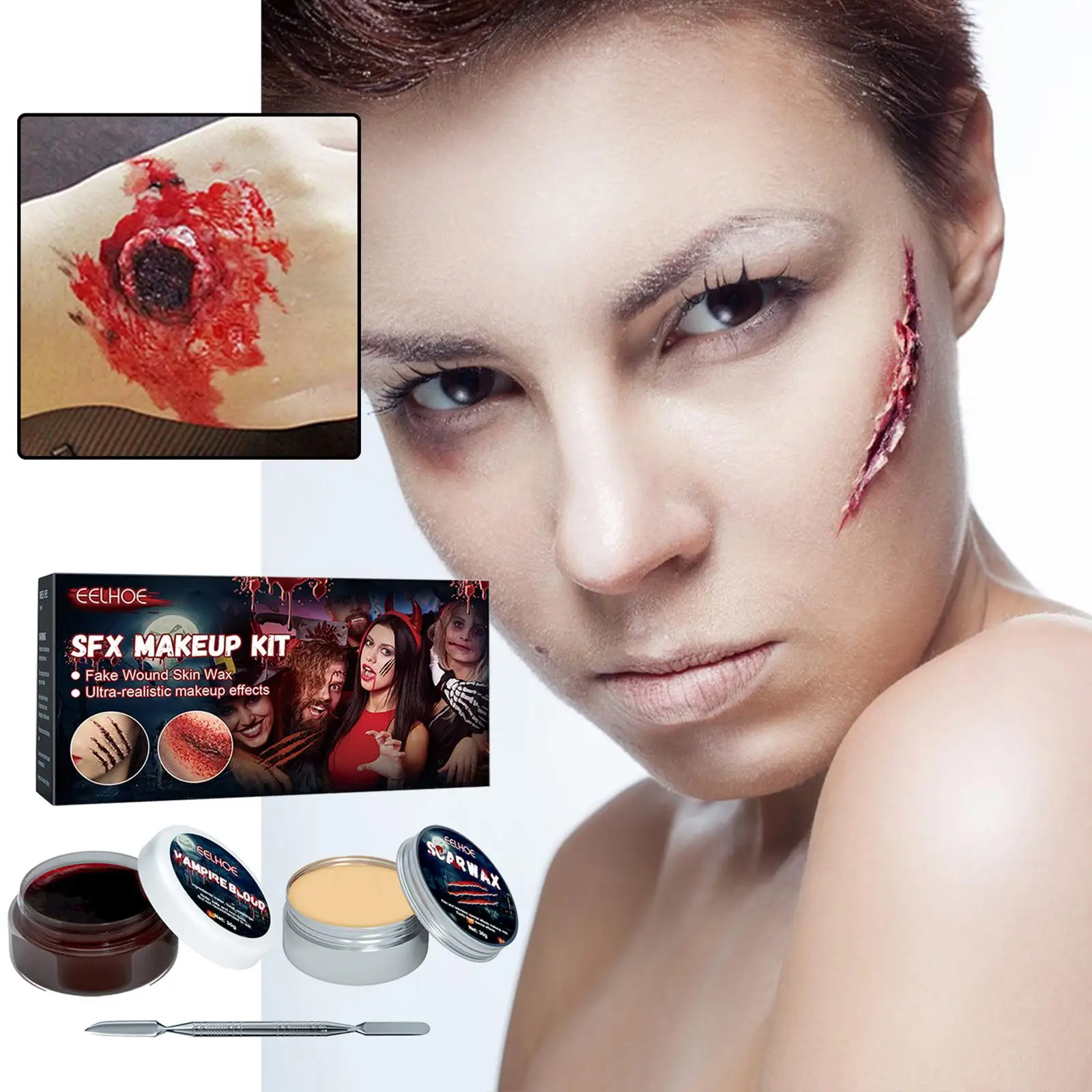 Horror Makeup Cosmetics Fake Blood Special Scar Effects Skin Wax Plasma Scar Body Paint Tool Cos Vampire Clown