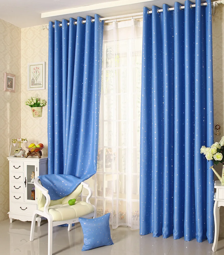 (115) Customized Factory Direct Sale Finished Curtain Wholesale Hot Silver Navy Blue Star Blackout