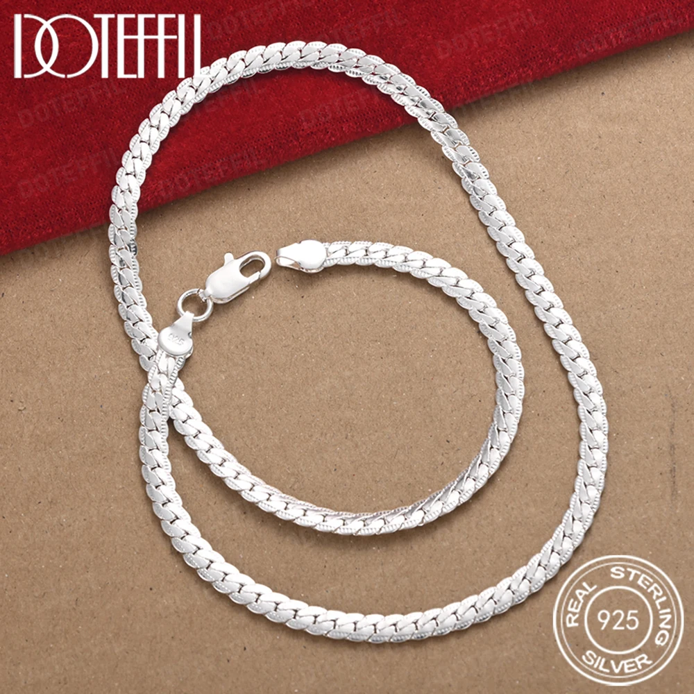 

DOTEFFIL 5 мм боковая цепочка из стерлингового серебра 925 пробы 16/18/20/22/24 дюймов ожерелье для женщин и мужчин модные свадебные помолвочные украшения подарок