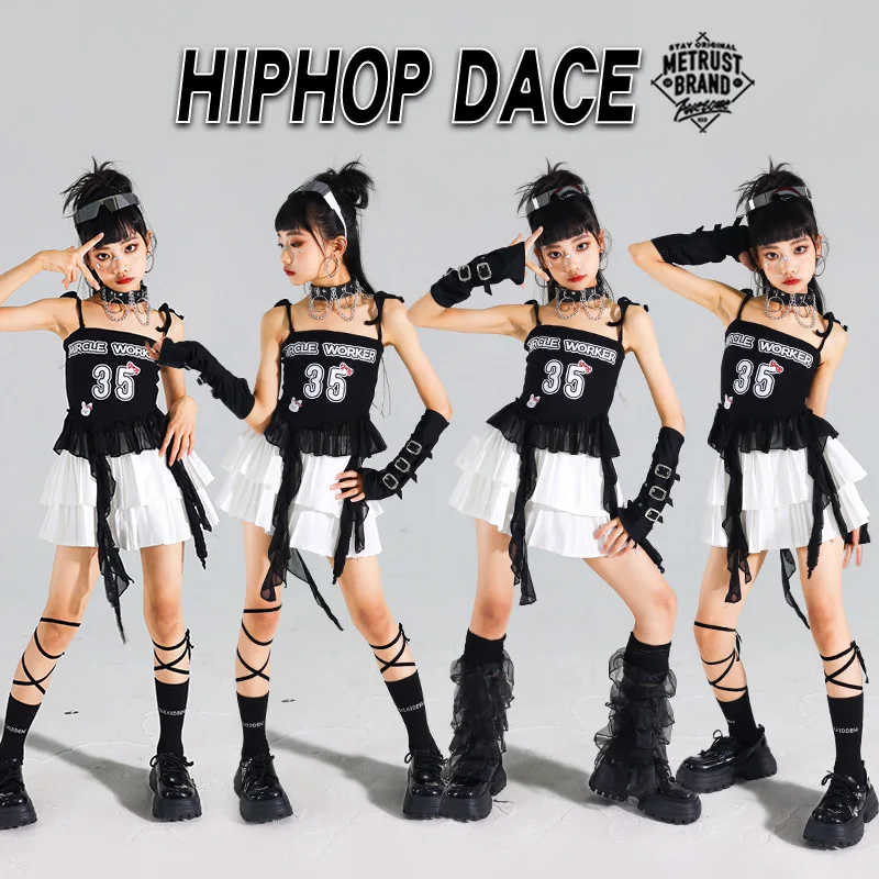 Kpop Series Jazz Dance Costume Girls Performance Clothing Silver Navel Tops Black Pants Hip Hop Suit Concert Stage Wear