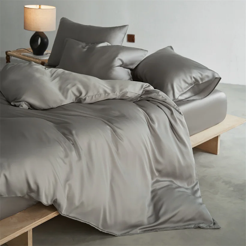 22mm Mulberry Silk Bedding Set Luxury Smooth Duvet Cover Set with Quilt Cover Bed Sheet Pillowcase for Twin Full King Queen Bed