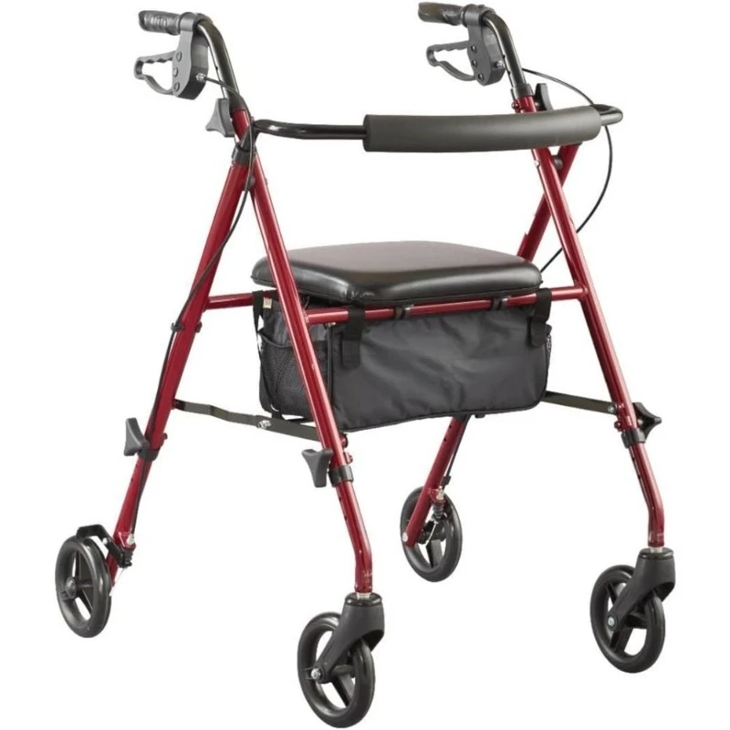 

Folding Aluminum Rollator Walker 6 Wheels Adjustable Arms and Seat Lightweight Mobility Aid for Seniors