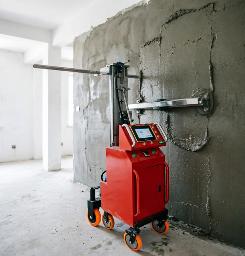 Hot sale Automatic Wall Plastering Machine Vertical Stainless Steel Guide Rail Single Person Operate Villa Interior Render Robot