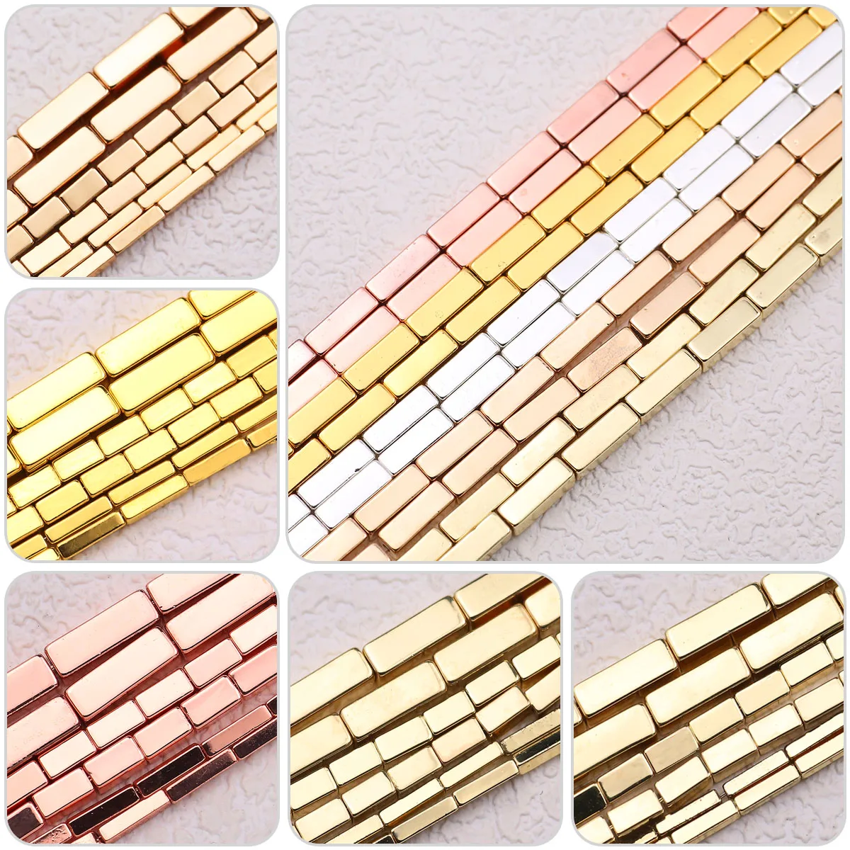 4/6/9mm Golden Plated Hematite Natural Stone Rectangle Spacer Loose Beads For DIY Jewelry Making Bracelet Necklaces Earrings DIY