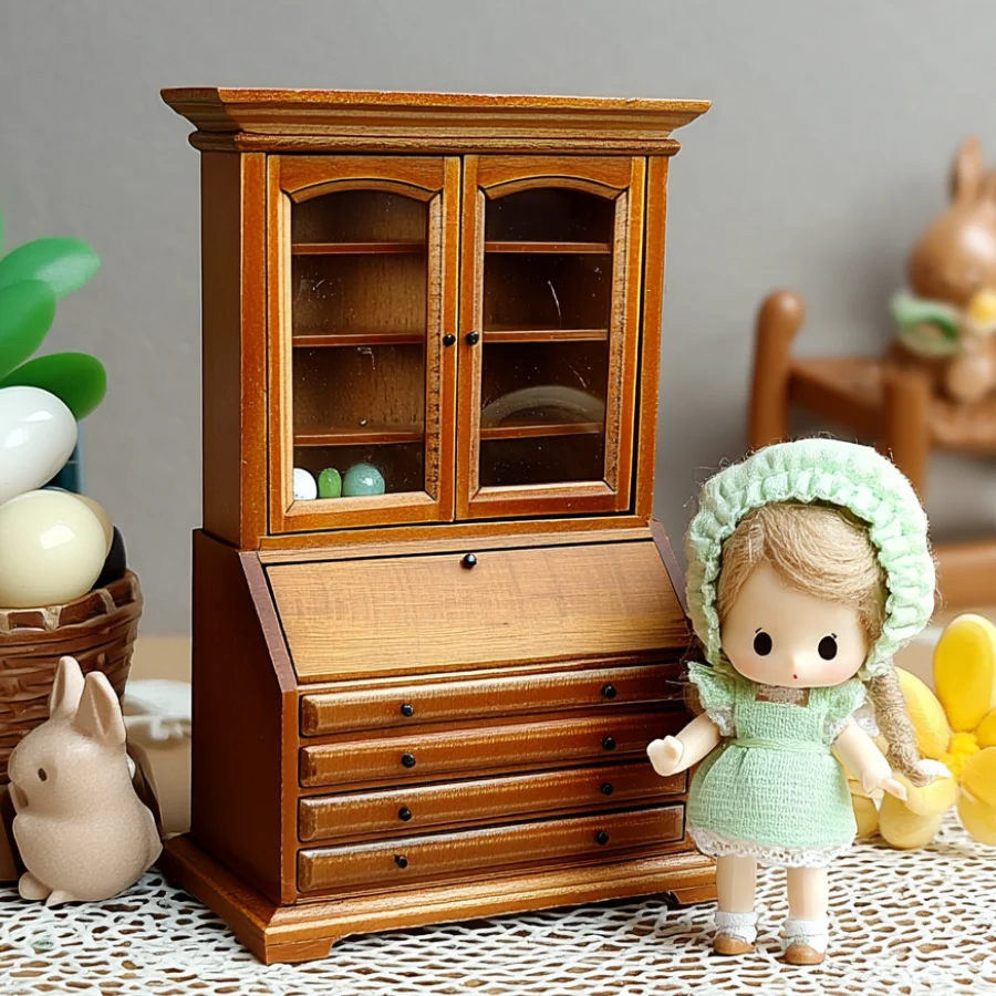 1:12 Miniaturowe meble do domku dla lalek Drewniana szafka na książki - Tiny Home Decor do sceny domku dla lalek / Akcesoria do zabawy z jedzeniem
