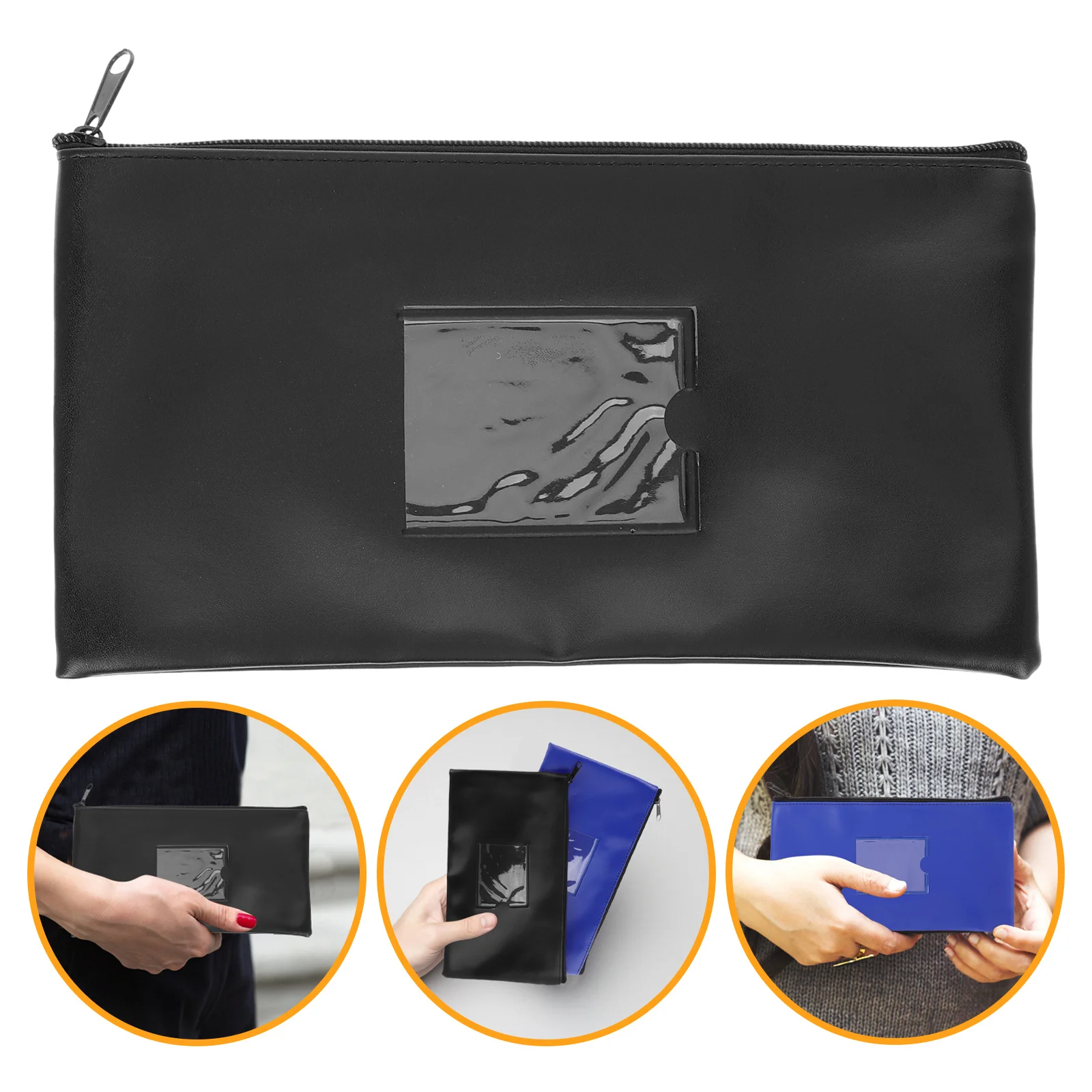 

PU Bank Deposit Pouch Zipper Wallet Cash Coins Documents Receipts Organizer Portable Window Design Compact