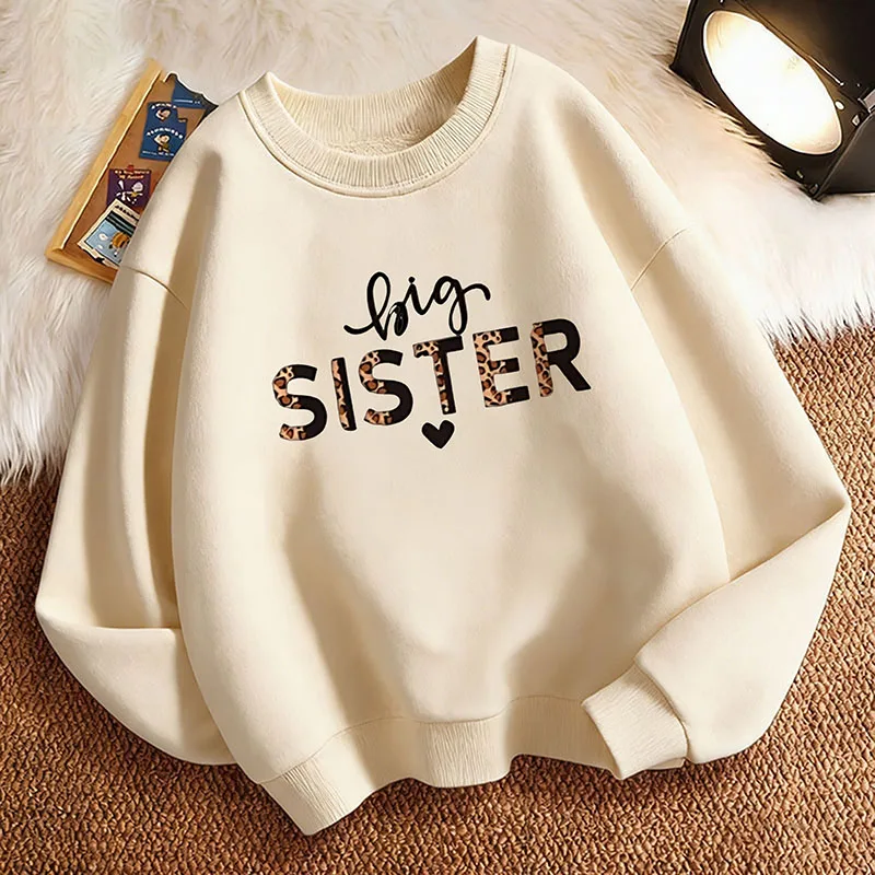 Fashion Children's Sweatshirt Pullover Spring  Big Sister Heart Crew Neck Graphic Print Hoodie Girl Kids Hoody