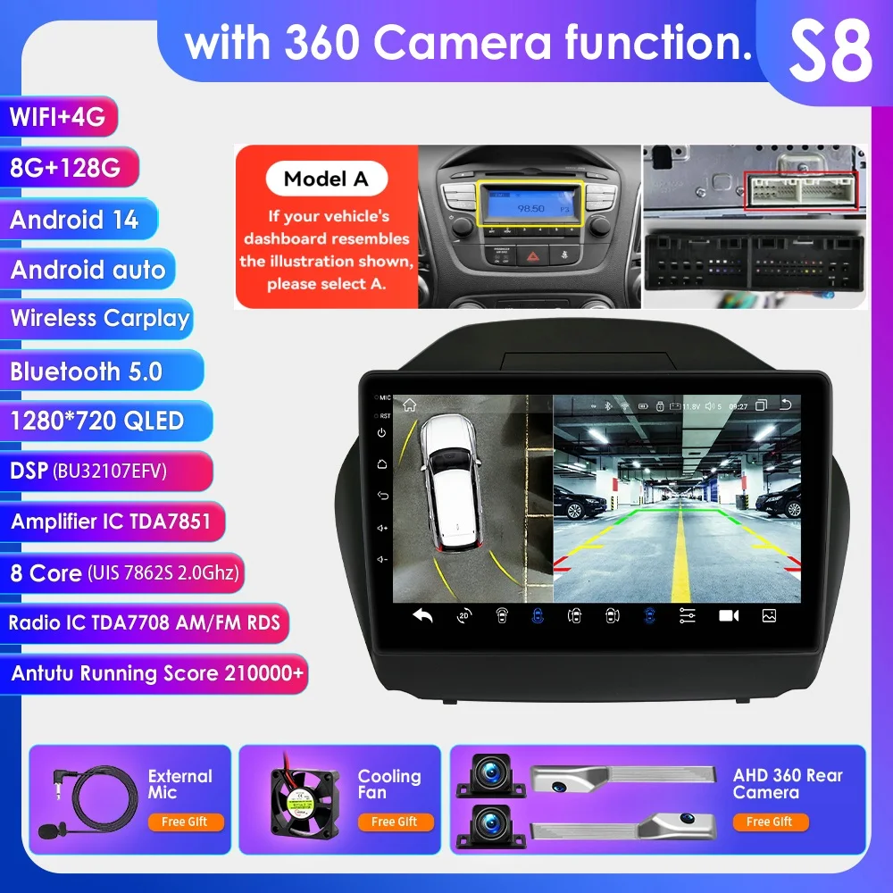 Hizpo 8GB +128GB 8-core autoradio multimediasysteem voor Hyundai Tucson 2 IX35 2011 - 2017 GPS 2 Din draadloze CarPlay Android Auto navigatie 4G WIFI