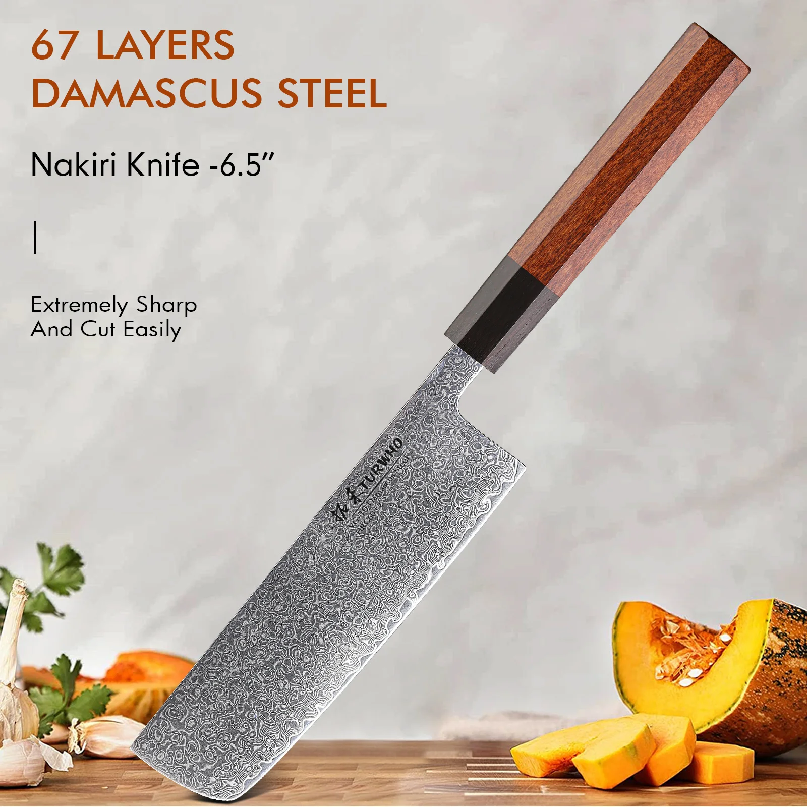 

TURWHO Japanese Hand Forged Kitchen Knives 67 Layer Damascus Steel Nakiri Chef Knife Cooking Vegetables Tools Cutlery Cookware