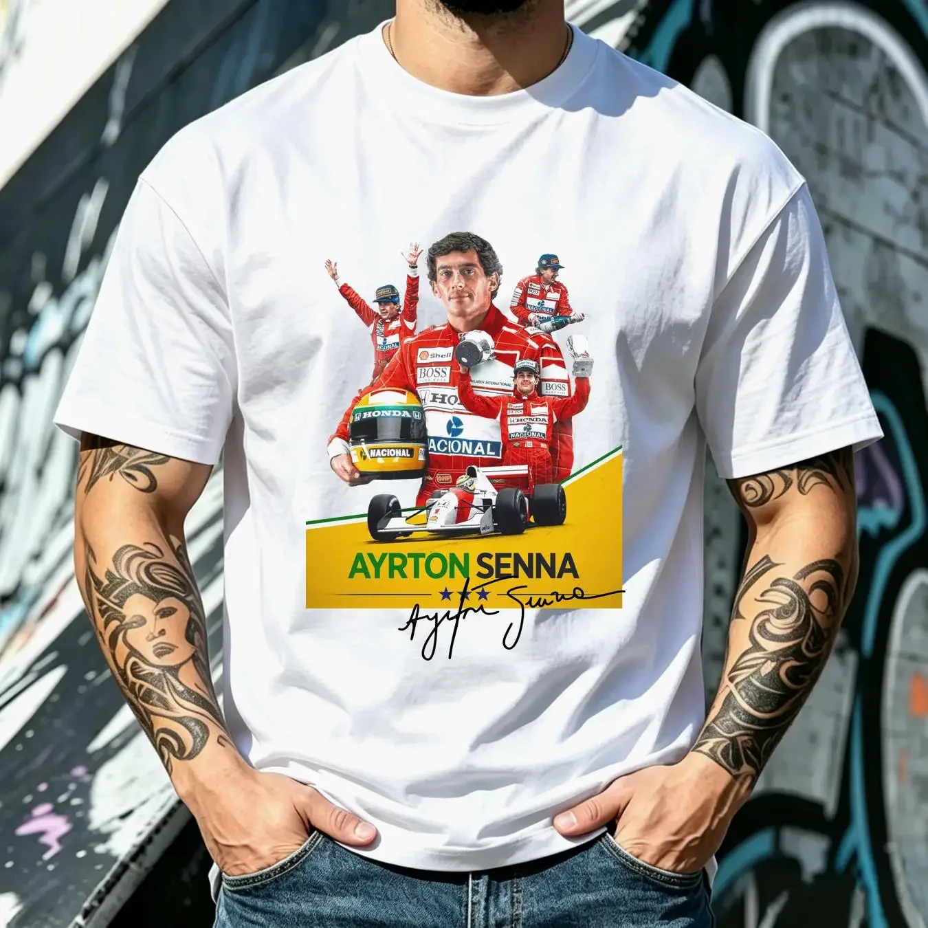 washed T Shirt Hot Ayrton Senna Win Classic Black S 5XL H1502 long or short sleeves vintage Washed streetwear graphic Slightly