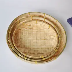 Handmade Woven Woven Bamboo Tray Bamboo Round Bamboo Woven Basket Wicker Bread Basket Kitchen