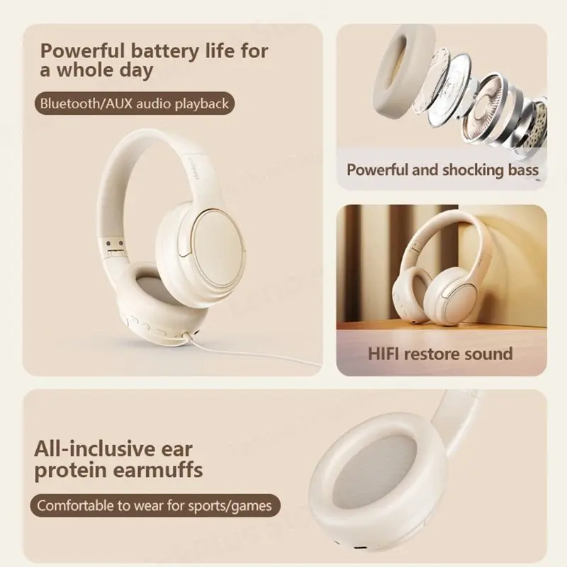 Original Lenovo TH20 Wireless Bluetooth 5.3 Headphones Dual Mode Headset Foldable Sport Headphone Music Headset Gaming Earphone