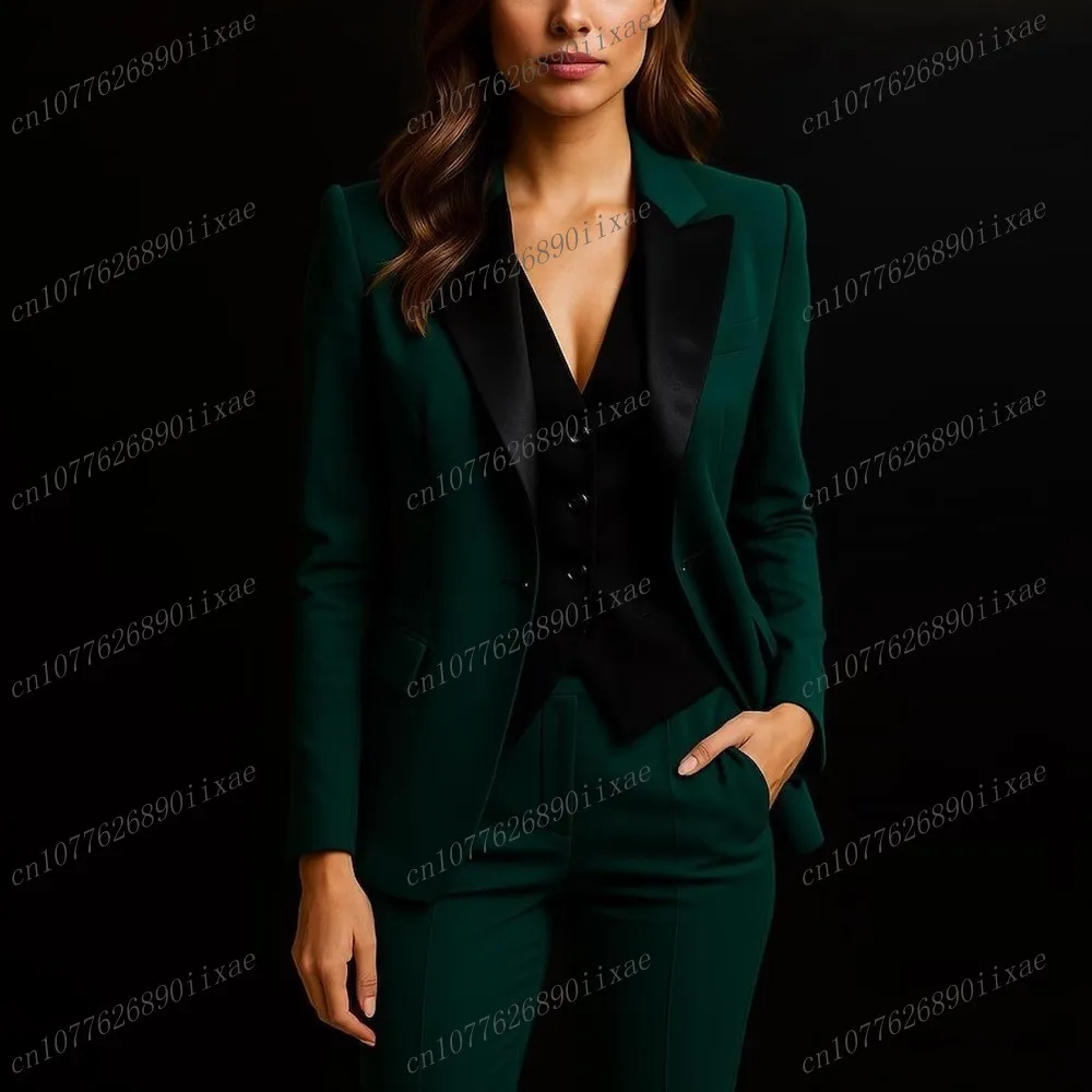 

Новые зеленые и черные женские костюмы, женские деловые офисные смокинги для мамы, свадебной вечеринки, формальный женский комплект из трех предметов, куртка, жилет, брюки