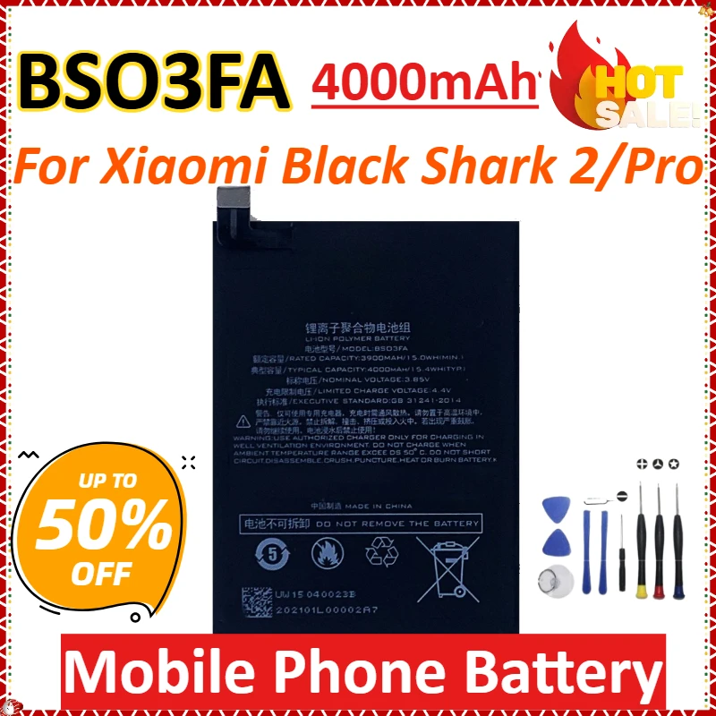 

BSO3FA 4000 мАч для Xiaomi Black Shark 2 Black Shark 2 Pro, недавно обновленный сменный аккумулятор большой емкости для мобильного телефона + инструменты