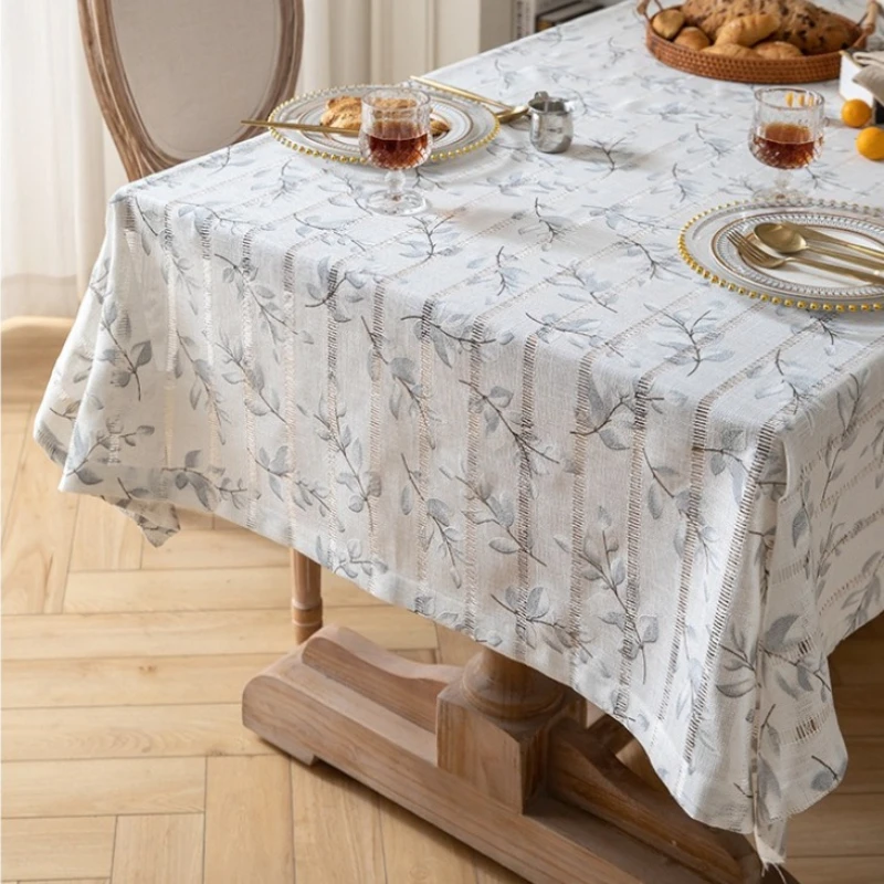 Vintage Floral Cotton Linen Tablecloth Elegant Embroidered/Printed Botanical Pattern Table Cloth Cover for Home Decoration