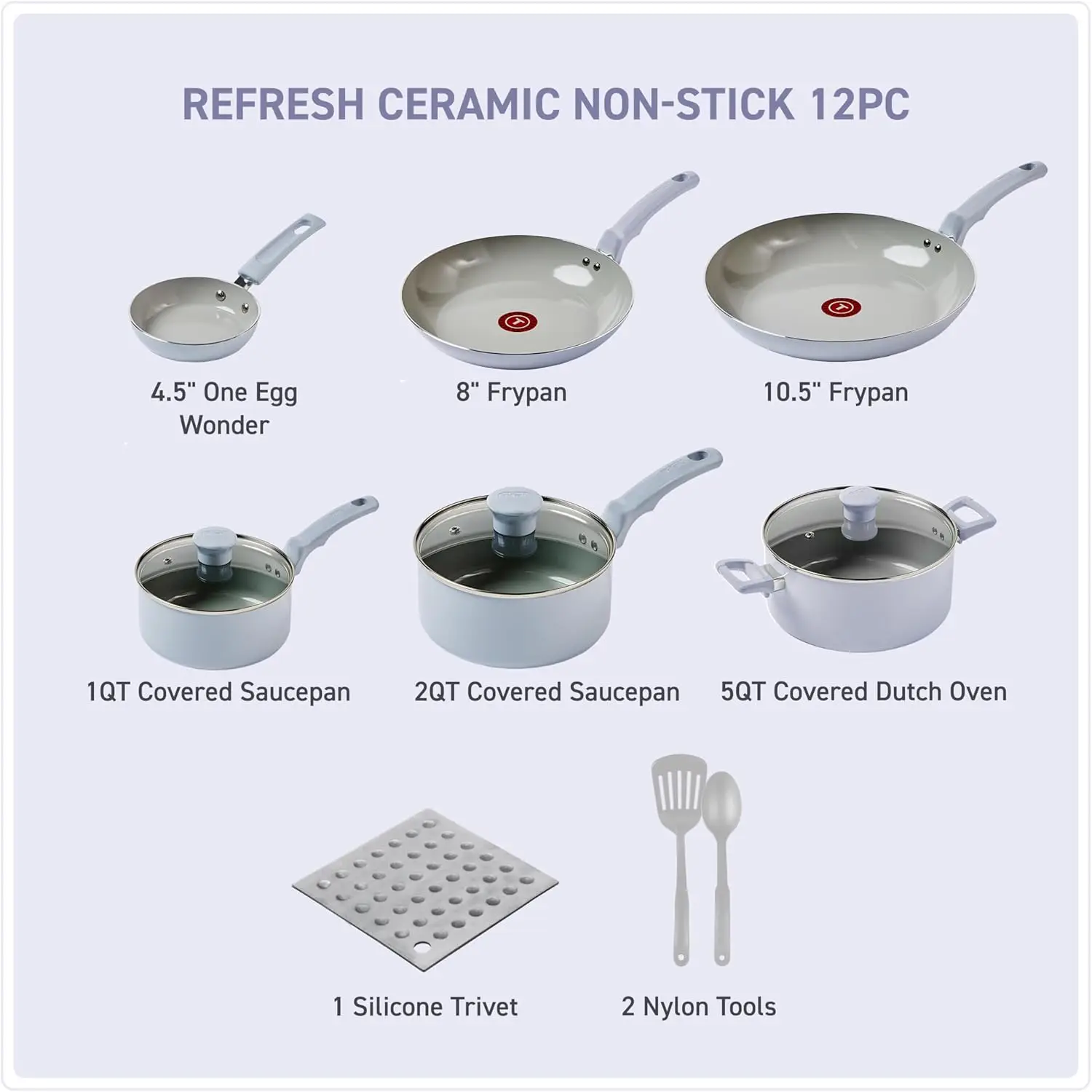 Refresh Ceramic Non-Stick Cookware Set 12-Piece Kitchen Cooking Appliances Oven Broiler Safe with Egg Pan And Frying Pans