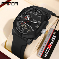 SANDA Men 3370 Sports Electronic Watch Dual-Time Display Timing Nightlight Military Waterproof LED Digital Men's Quartz Watch