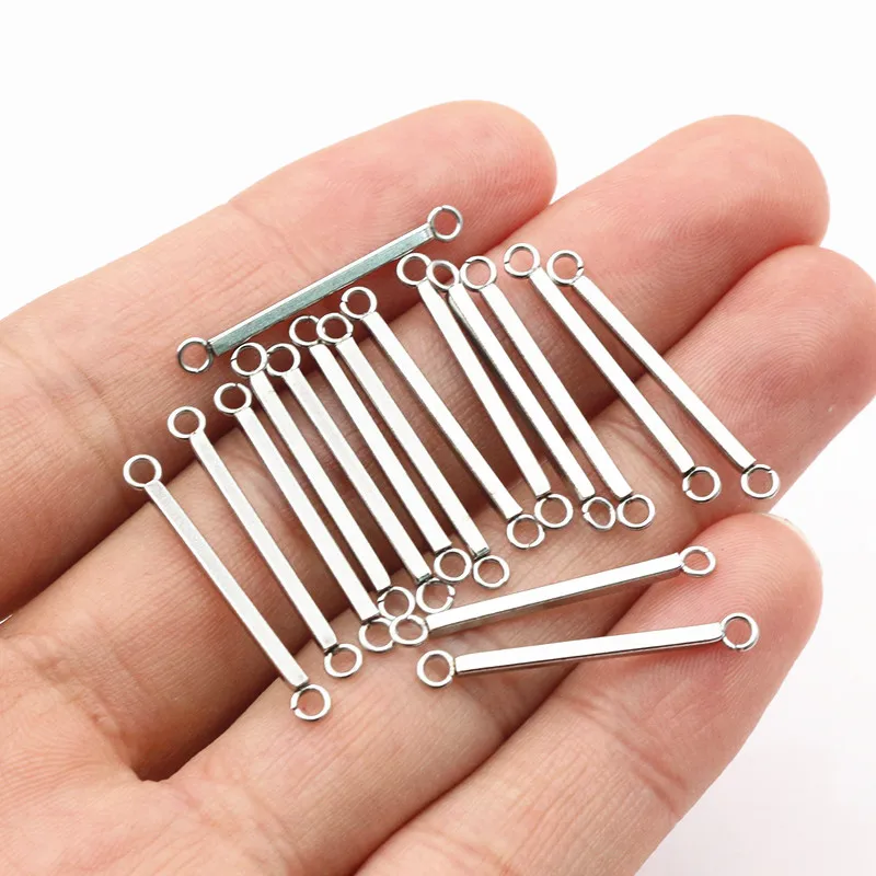20pcs Stainless Steel Bar Connector 1.5x25mm Square Rod Welding Double Single Hole Earrings Pendant Jewelry Making Accessories