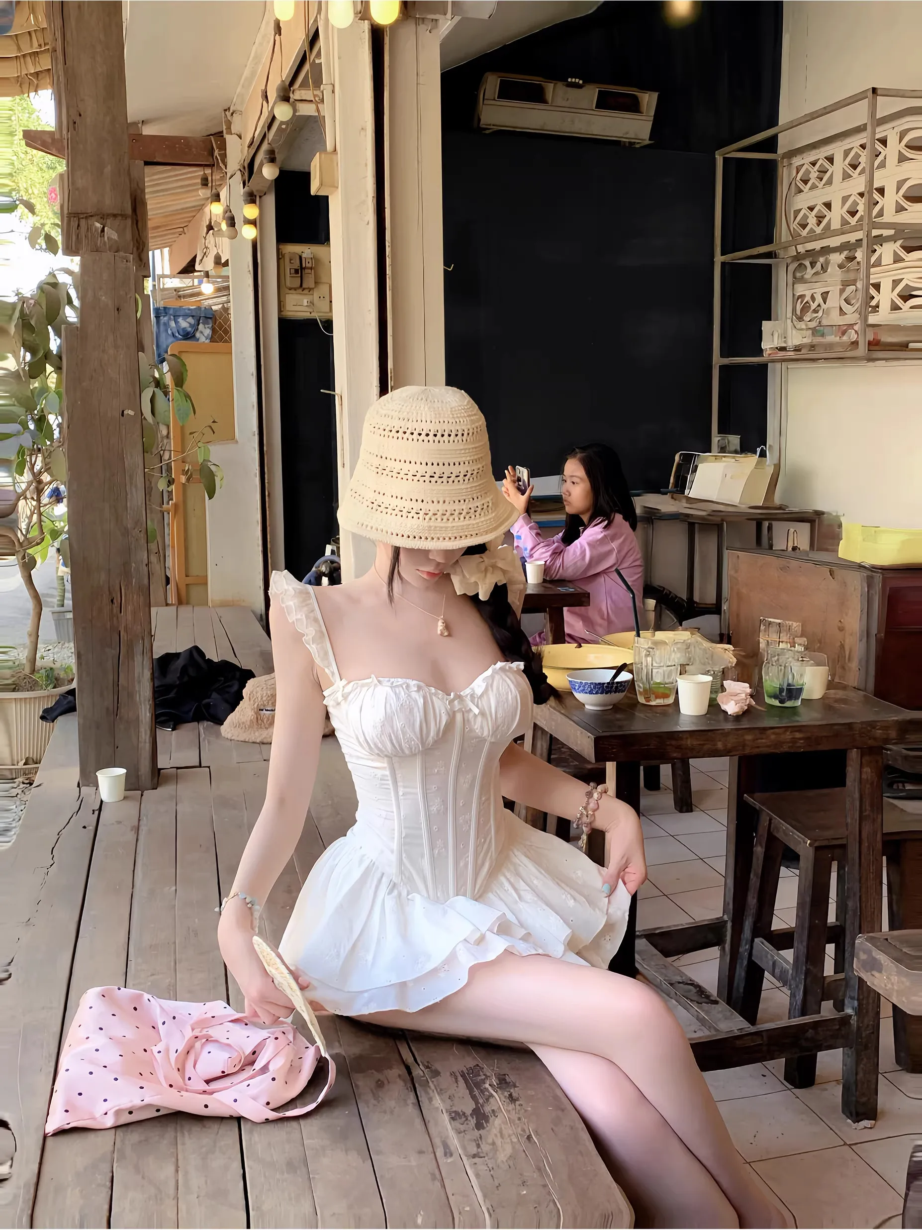 

Pure Desire Sexy Fishbone Waist Cinched Tube Top Strap Bridesmaid Dress Women's Sweet A-Line Cake Skirt Two-Piece Set