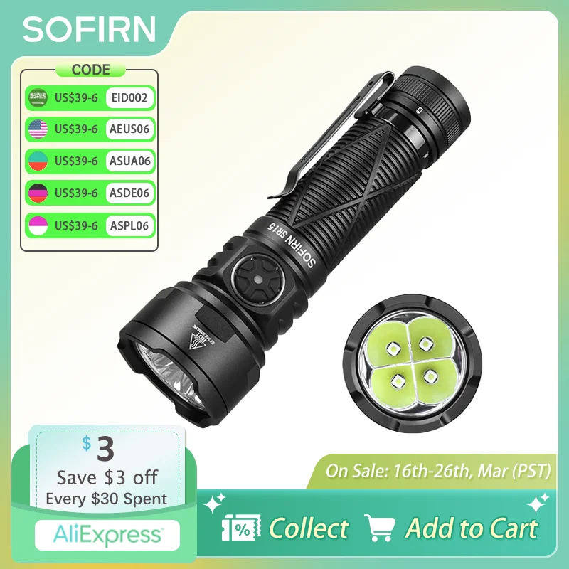 Sofirn SR15 Powerful Flashlight 4500lm Long Range 510m USB C Reverse Charge Torch IP68 Waterproof for Camping Fishing Exploring