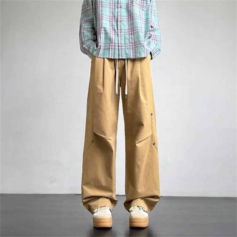 

Four Season Pure Cotton Work Pants For Men Look Tall, Loose, Slim, American Straight Tube Retro Sports High Street Casual Pants