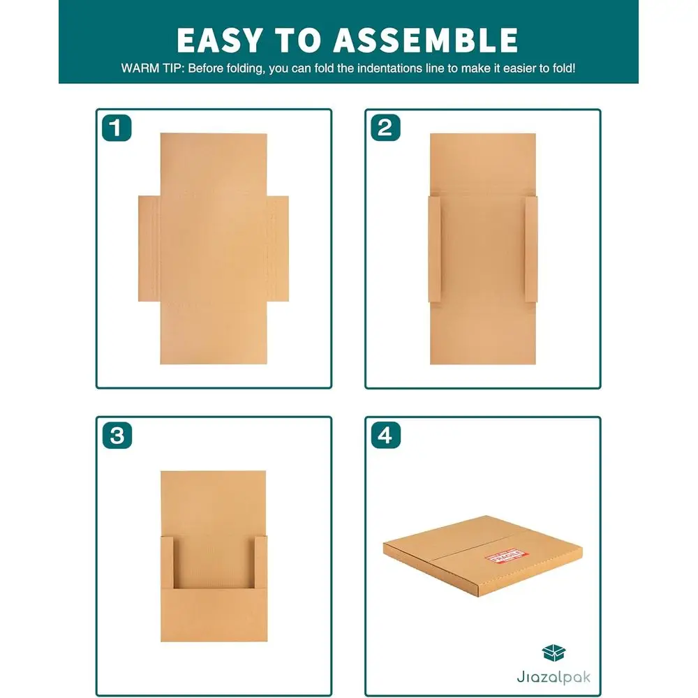 Caixas de Envio para Discos de Vinil de 12 Polegadas, 50 Unidades, 12.8x12.8x1 Polegadas, Envelopes Resistentes de Várias Profundidades com Etiquetas Frágil, Brancas