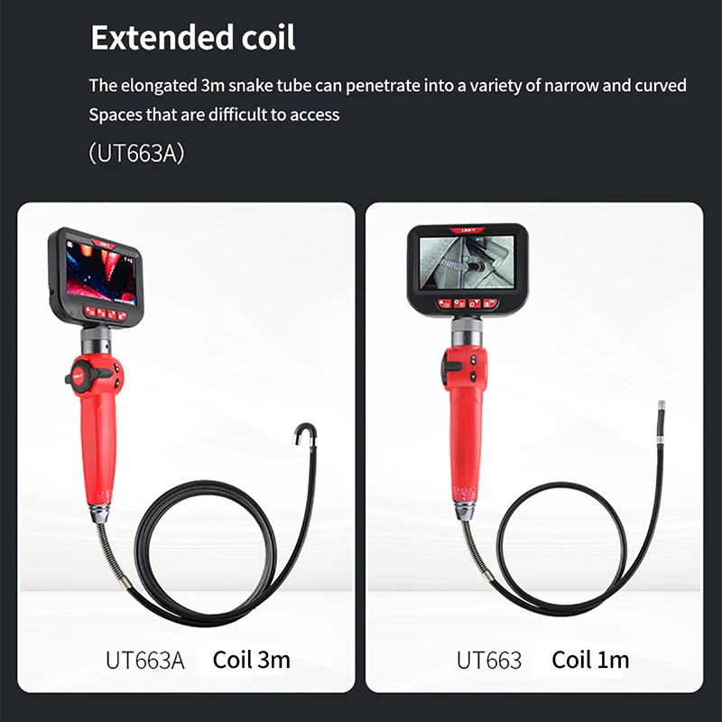 UNI-T Industrial Endoscopes UT663A Professional Handheld Snake Borescope Waterproof LED Lighting Image Video Inspection Camera