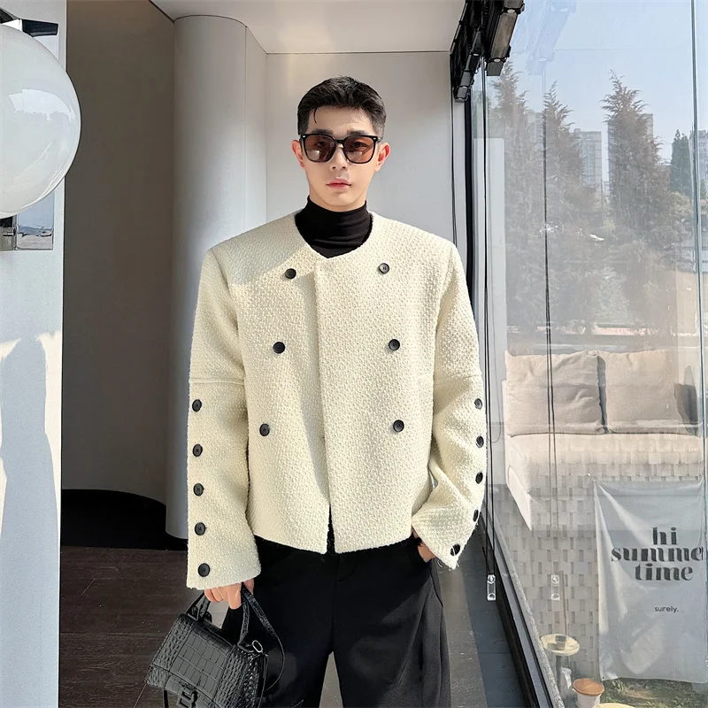 

Мужская утепленная шерстяная куртка на пуговицах в корейском стиле, осенне-зимняя, теплая, молодежная, модная верхняя одежда