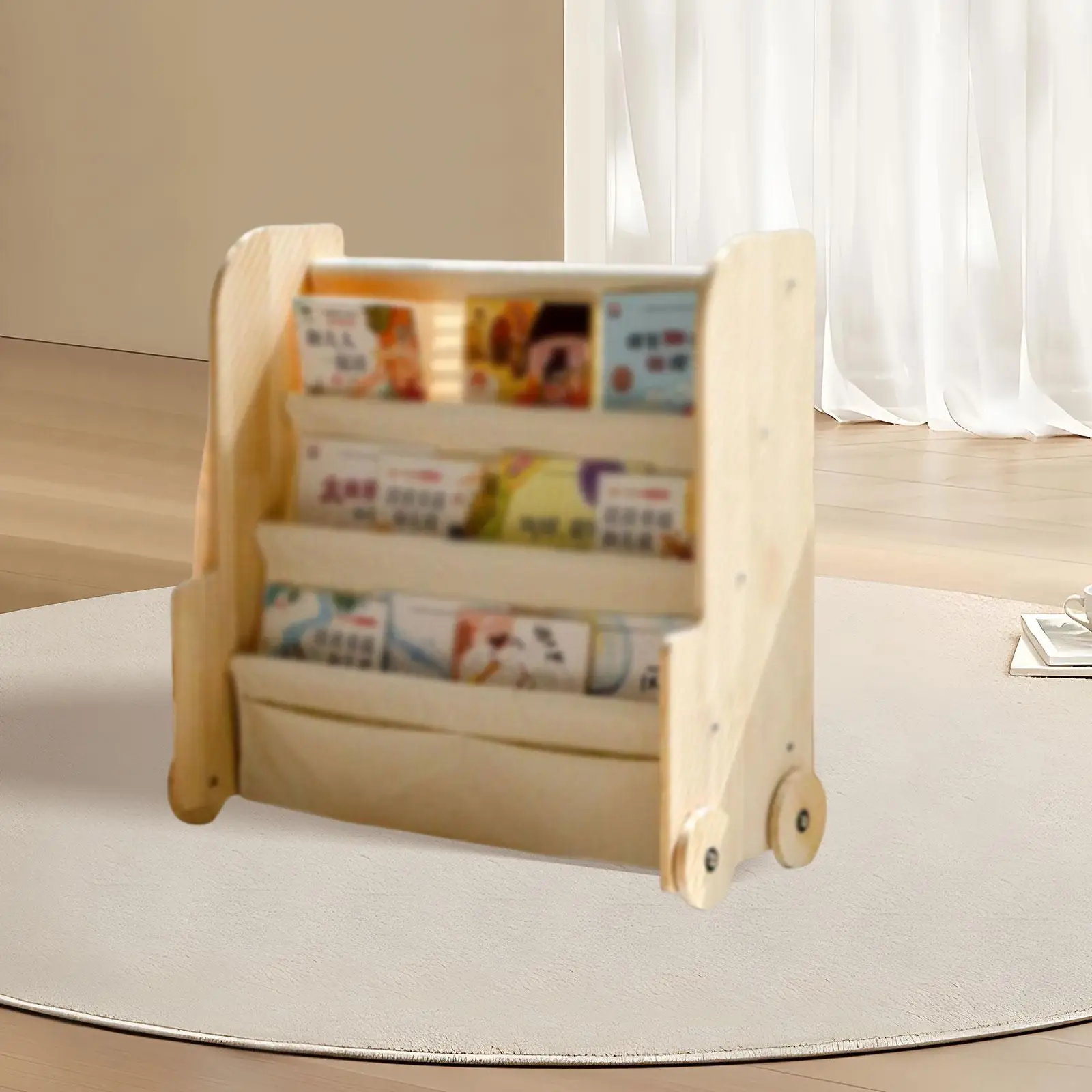 

Wooden Kids Bookshelf, Nursery Book Shelves, Book Organizer, Easy to Move for Bedroom