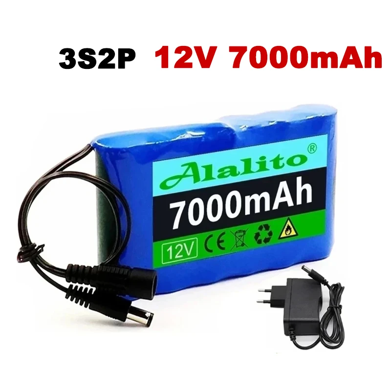 2024  Portable Super Battery 12V 7000mah Rechargeable Lithium Ion Battery Pack 7Ah Capacity DC CCTV Cam Monitor + 12.6V Charger