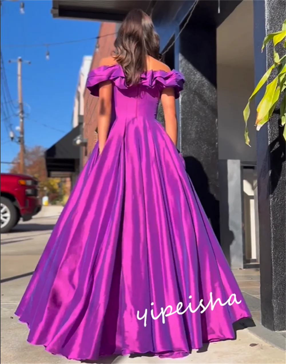 Бальное платье из Саудовской Аравии PromSatin, плиссированное платье Quinceanera, с открытыми плечами, на заказ, до пола