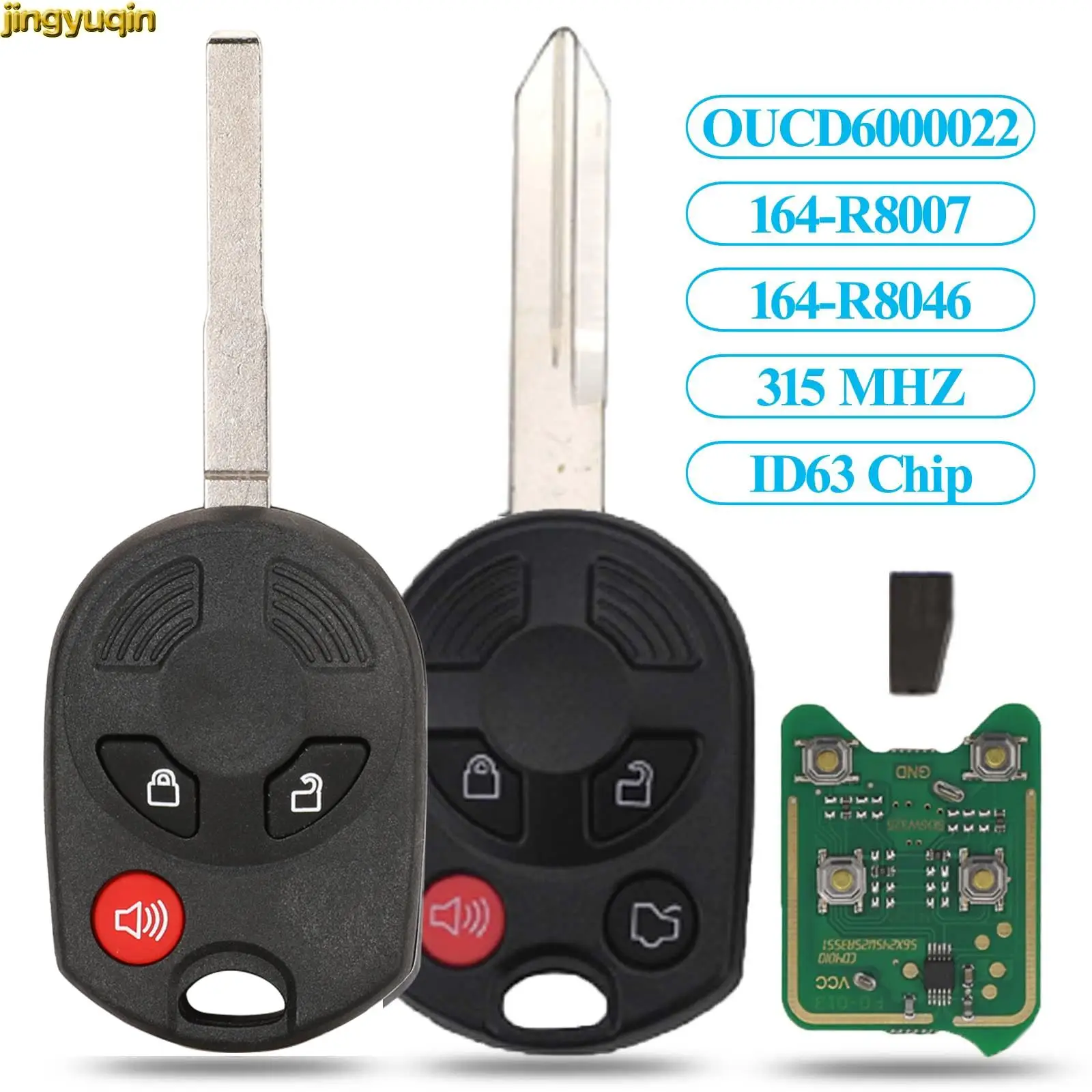 

Jingyuqin 3/4B Car Key Remote Control 315/433MHZ ID63 80bit For Ford C-Max Edge Escape Focus Lincoln Mazda Mercury OUCD6000022