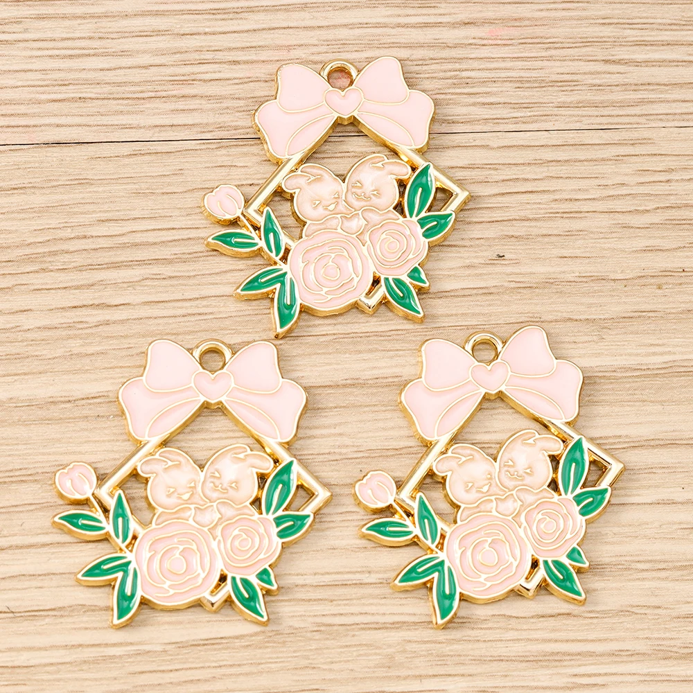Tusember 10 Stück niedliche Blumen-Kaninchen-Anhänger aus Legierung, Kawaii-Blumen-Kaninchen-Anhänger für DIY-Armbänder, Halsketten, Schmuckherstellung – Detail 8