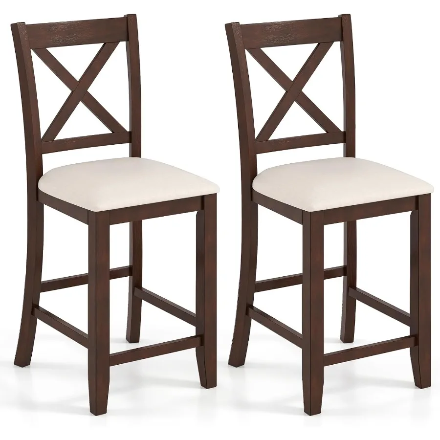 

24 "барные стулья, набор из 2 барных стульев для фермерского дома, высота стойки с подставкой для ног, удобная льняная подушка, мягкий деревянный бар