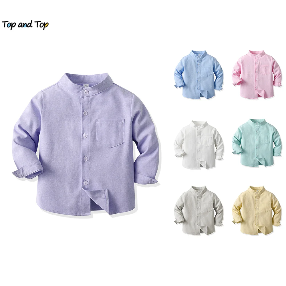 top and top Spring Autumn New Children Boys Gentleman Shirts Kids Long Sleeve Casual Tops Toddler Girls Blouse Formal Clothing