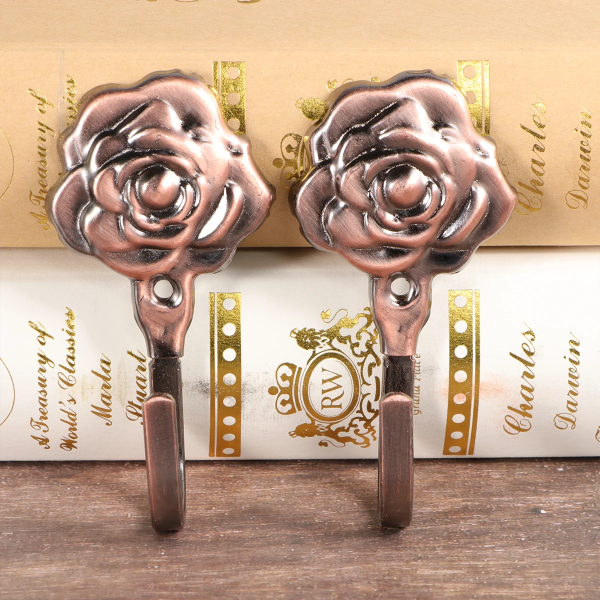 

3Pairs Metal Rose Curtain Hooks Vintage Tieback Copper Wall Mount Door Hook for Clothes Hats Rose Curtain Hooks