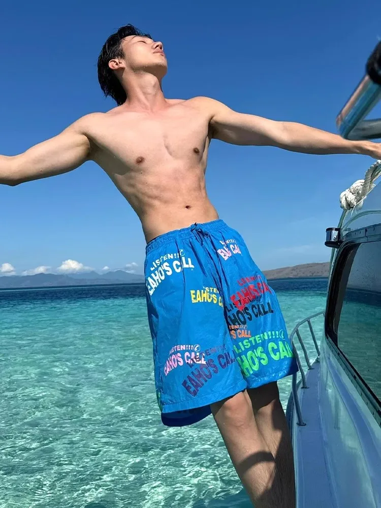 

Hawaii Vaion Beach Floral orts Men Summer American Letter Print Five-Quarter Pants Thin Outerwear Big Boxer orts