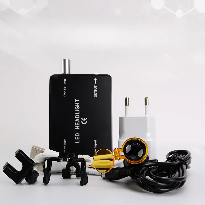 

Medical Dentals LED Headlight With Glasses Clip 5W Anti-Blue Light With 2 Type Clip With Clips Chargeable Power Bank Detachable