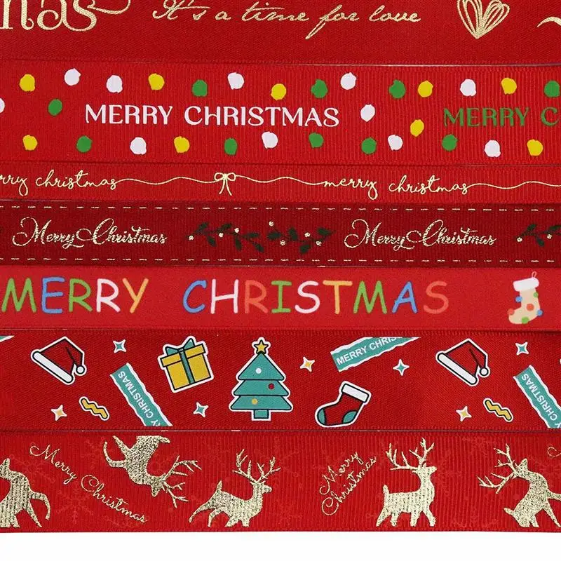 4.5m Christmas Ribbon Printed Christmas Polyester Ribbon For Handmade Design Christmas Decoration DIY Gift Packing