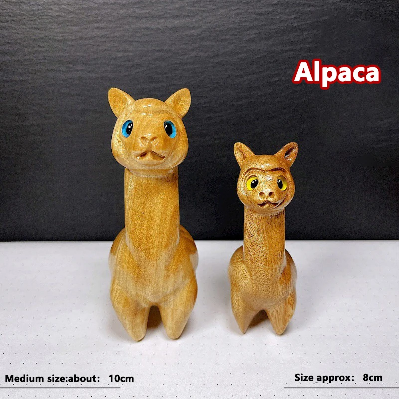 Handcrafted Cedar Wood Alpaca Figurine - Cute Decorative Animal Art For Home & Office