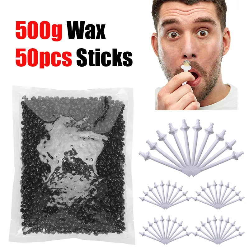 코 및 귀털 제거용 무통 왁싱 키트-50-500g 왁스와 10-50개의 어플리케이터 포함 빠른 3분 제거 코 및 귀털에 안전