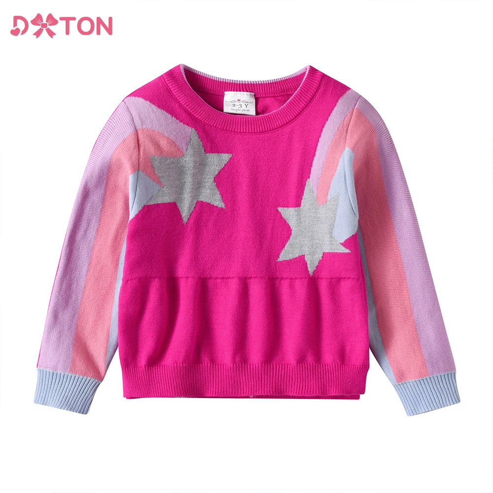 DXTON Children Sweater for Autumn Winter Girls Red Star Striped Pullover Knitwear Kids Knitting Pullovers Tops Children Clothes